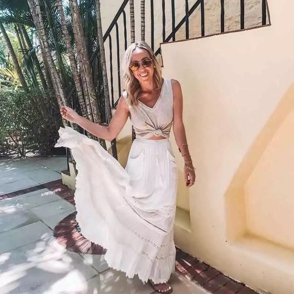 Gypsy Bohemian White Crochet Lace Maxi Skirt - Picture 2 of 4